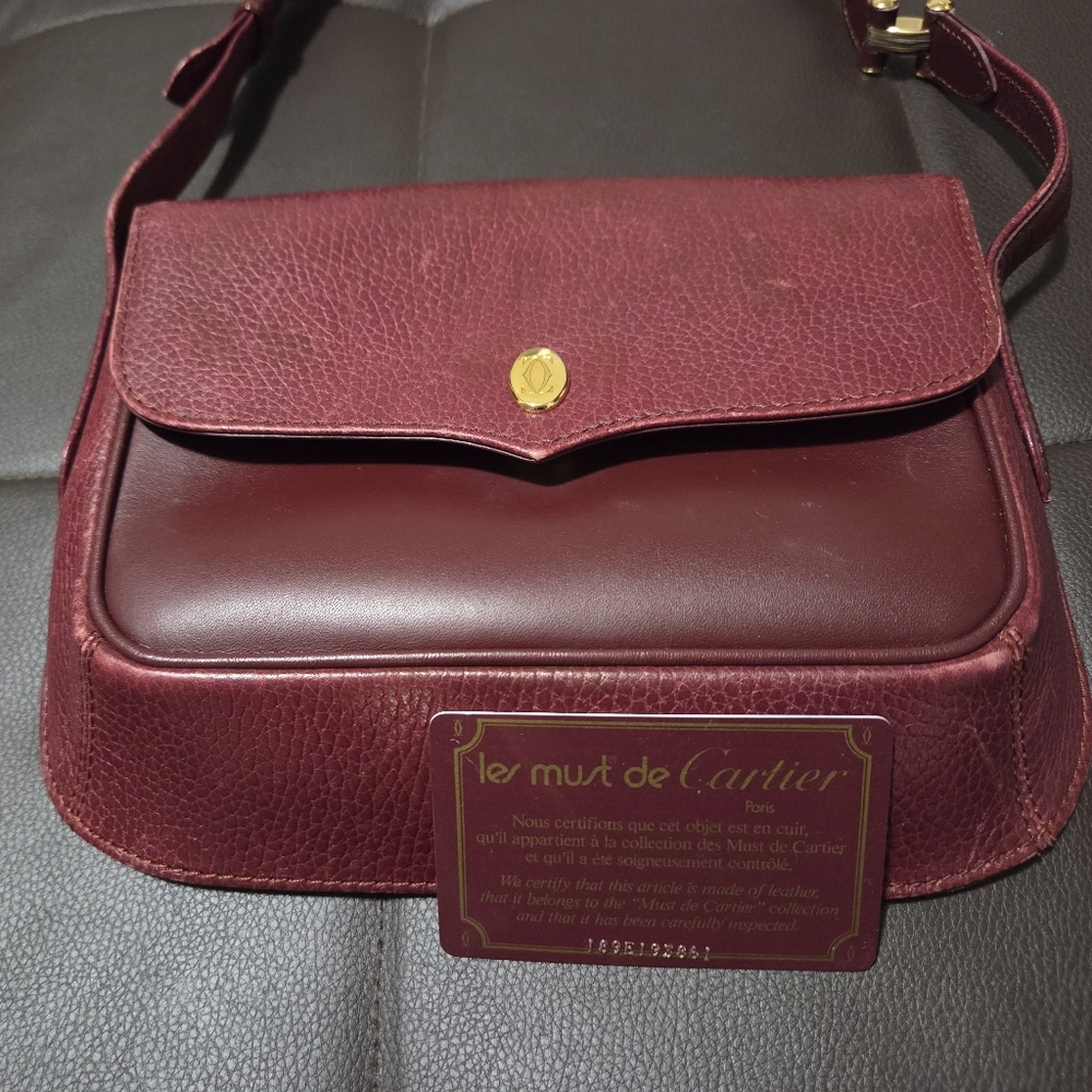Cartier Burgundy Leather Shoulder Bag
